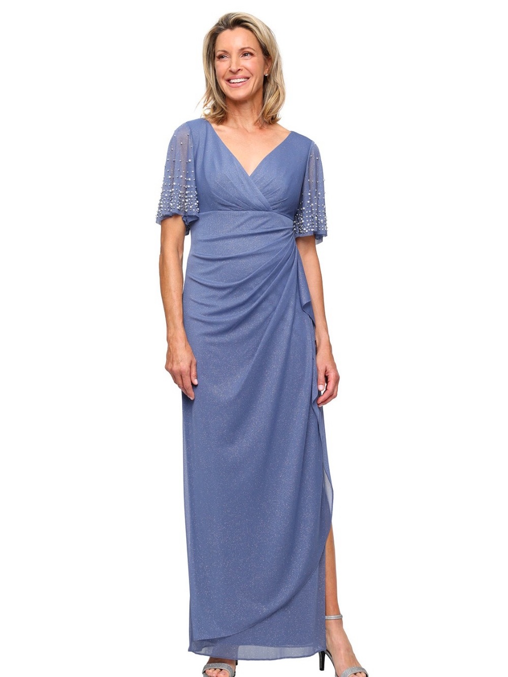 Alex Evenings Women's Empire Waist V-Neck Gown Dress Size 6 Dusty Blue .R9A